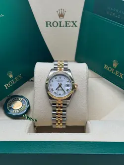 ROLEX LADY-DATEJUST TWO TONE YELLOW GOLD WHITE ROMAN DIAL FLUTED BEZEL 2006