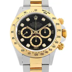ROLEX COSMOGRAPH DAYTONA 8P DIAMOND 16523G BLACK REVERSE 6 DIAL W NUMBER SEC...