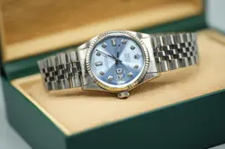 GENTS STEEL & WHITE GOLD ROLEX DATEJUST 36MM 16014 CUSTOM ICE BLUE DIAMOND DIAL