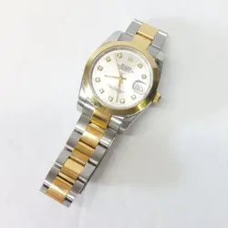 ROLEX STAINLESS OYSTER PERPETUAL DATEJUST 18K GOLD DETAILING DIAMOND INDICES