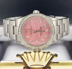 ROLEX MIDSIZE OYSTER PERPETUAL 31MM 2CT DIAMONDS PINK DIAL STEEL AUTOMATIC WATCH