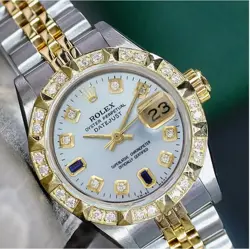 ROLEX DATEJUST LADIES TWO-TONE GOLD & STEEL LIGHT BLUE DIAMOND & SAPPHIRE WATCH