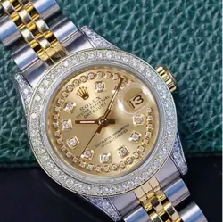 ROLEX DATEJUST LADIES TWO-TONE GOLD STEEL CHAMPAGNE STRING DIAMOND 1.60CTS WATCH
