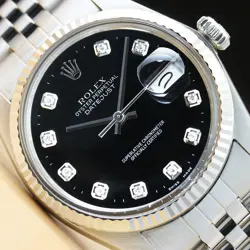 MENS ROLEX DATEJUST 16014 BLACK DIAMOND DIAL 18K GOLD & STEEL QUICKSET WATCH