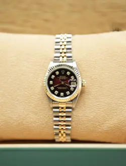 Ladies Steel & Gold Rolex Datejust 26mm 69173 Custom Red Vignette Diamond Dial