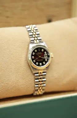 Ladies Steel & Gold Rolex Datejust 26mm 69173 Custom Red Vignette Diamond Dial