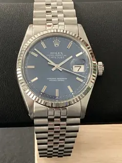 ROLEX  1601 36MM DATEJUST BLUE DIAL 18K WHITE GOLD BEZEL STAINLESS STEEL WATCH