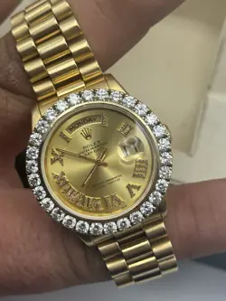 Rolex President 36mm Roman Dial 4.5ct VS2 Diamond Bezel Yellow Gold Watch 18038