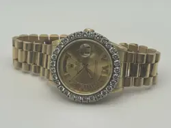 Rolex President 36mm Roman Dial 4.5ct VS2 Diamond Bezel Yellow Gold Watch 18038