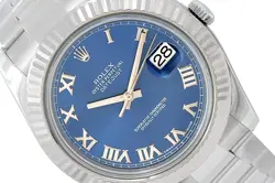 ROLEX 41MM DATEJUST II STAINLESS STEEL WATCH 116334 BLUE ROMAN NUMERAL DIAL