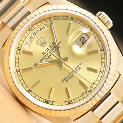 ROLEX MENS DAYDATE 18238 CHAMPAGNE 18K YELLOW GOLD PRESIDENT DOUBLE QS WATCH