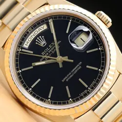 ROLEX MENS DAYDATE 18238 BLACK DIAL 18K YELLOW GOLD PRESIDENT DOUBLE QS WATCH