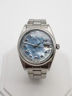 $14,000 ROLEX OYSTER PERPETUAL DATE 34MM BLUE SAPPHIRE DIAMOND MENS SS WATCH WTY