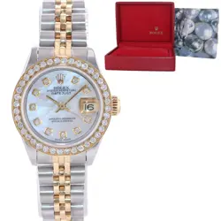 DIAMOND LADIES ROLEX DATEJUST 26MM 79173 TWO TONE 18K GOLD STEEL MOTHER OF PEARL