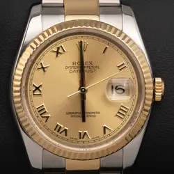 ROLEX DATEJUST 116233 FLUTED BEZEL WATCH 36MM TWO-TONE OYSTER CHAMPAGNE DIAL
