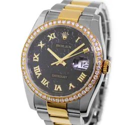 ROLEX DATEJUST 36MM YELLOW GOLD & STEEL BLACK JUBILEE DIAMOND DIAL 116243