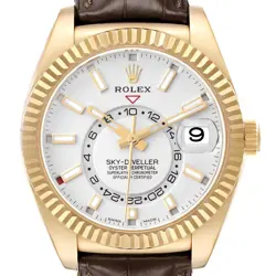 ROLEX SKY DWELLER YELLOW GOLD SILVER DIAL MENS WATCH 326138 BOX CARD