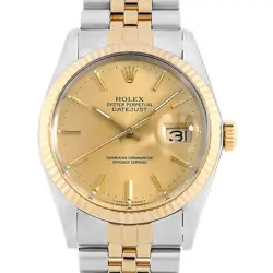ROLEX DATEJUST 16013 CHAMPAGNE GOLD BAR R NUMBER SECOND HAND MENS