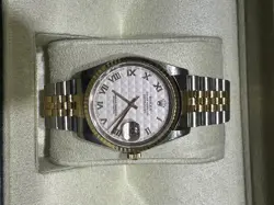 ROLEX DATEJUST TWO-TONE IVORY PYRAMID DIAL OYSTER PERPETUAL ALL ORIGINAL 36MM