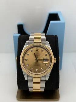 ROLEX DATEJUST GOLD AND SILVER JUBILEE BRACELET, GOLD BEZEL DIAMOND DIAL