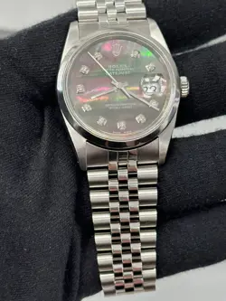 ROLEX DATEJUST 16200 TAHITIAN DIAMOND DIAL STAINLESS STEEL 36MM WATCH