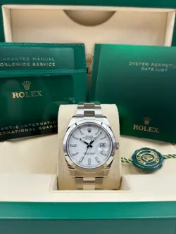 ROLEX DATE JUST 41MM SMOOTH WHITE INDEX DIAL OYSTER 126300 PRE-OWNED 2025