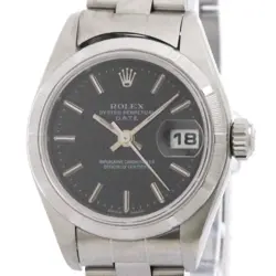 ROLEX OYSTER PERPETUAL DATE BLACK STEEL BAG WATCH AUTHENTIC