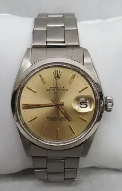 ROLEX 1500 SS OYSTER PERPETUAL DATE 34MM MEN'S WATCH BOX