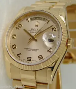 ROLEX DAY-DATE 36, 118238, YELLOW GOLD,  CHAMPAGNE ARABIC DIAL,  PRESIDENT BR...