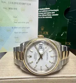 MENS ROLEX DATEJUST 116203 TWO TONE 36MM WHITE DIAL WATCH BOX & PAPERS F SERIAL