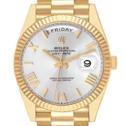 ROLEX PRESIDENT DAY DATE 40 YELLOW GOLD SILVER DIAL MENS WATCH 228238