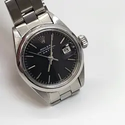 ROLEX LADIES DATE 26 MM BLACK DIAL STEEL AUTOMATIC OYSTER WATCH 6916 CIRCA 1972