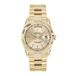 ROLEX DAY-DATE 36 WATCH 36MM SILVER INDEX HOUR MARKERS DIAL YELLOW GOLD