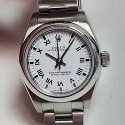 ROLEX OYSTER PERPETUAL LADIES 26 MM WHITE ROMAN STEEL WATCH 176200 Z SERIES 2006