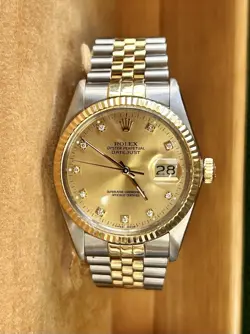 ROLEX DATEJUST 16013 GOLD/SILVER CHAMPAGNE DIAL W/DIAMONDS FULL SET EXTRA LINKS