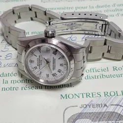 W/PAPERS 1995 ROLEX LADIES DATE 26 MM STEEL OYSTER WHITE ROMAN WATCH 69160