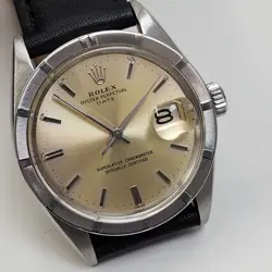 ROLEX DATE 34 MM TROPICAL DIAL STEEL AUTOMATIC LEATHER WATCH 1501 CIRCA 1962