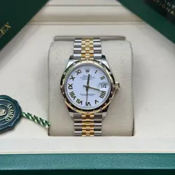 ROLEX DATEJUST 31 NEW 2025 WHITE ROMAN SCATTER DIAMOND BEZEL TWO TONE JUBILEE