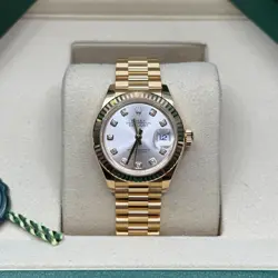 ROLEX LADY-DATEJUST NEW 2025 SILVER DIAMOND YELLOW GOLD PRESIDENT BRACELET
