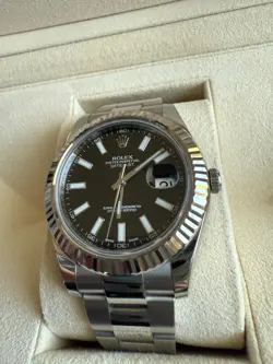 ROLEX DATEJUST II 116334 BLACK DIAL OYSTER BRACELET WHITE GOLD BEZEL BOX PAPERS