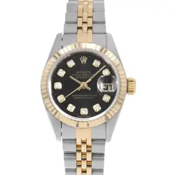 ROLEX DATEJUST 10P DIAMOND 69173G BLACK W NUMBER SECOND HAND WOMEN