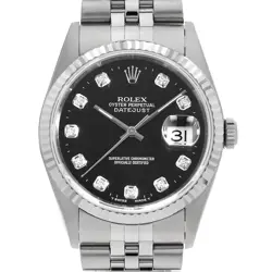 ROLEX DATEJUST 10P DIAMOND 16234G BLACK W NUMBER SECOND HAND MENS