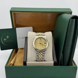 ROLEX DATEJUST MIDSIZE 68273 31MM CHAMPAGNE TAPESTRY 18K GOLD STEEL SERVICE CARD