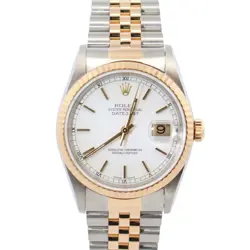 ROLEX DATEJUST 36MM WHITE DIAL WATCH 16233 YG