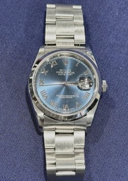 Rolex Model 16200 Datejust 36mm Blue Roman Dial Steel Men's Watch F Serial 2004