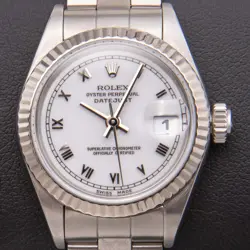 ROLEX DATEJUST 69174 FLUTED BEZEL OYSTER BRACELET WATCH 26MM WHITE ROMAN DIAL