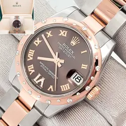 ROLEX DATEJUST 31MM 2-TONE FACTORY SCATTERED DIAMOND BEZEL CHOCOLATE VI 178341