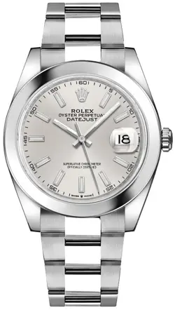 ROLEX DATEJUST AUTOMATIC SILVER BATON DIAL OYSTER STEEL MEN'S 41MM WATCH 126300