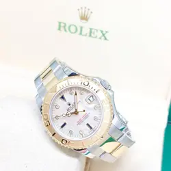 ROLEX 35MM 18K HALF YELLOW GOLD MOP SERTI DIAMONDS YACHTMASTER REF: 168623 (13)