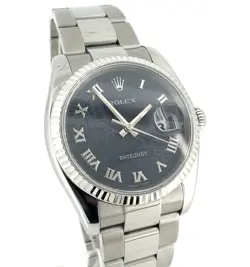 ROLEX DATEJUST 116234 BLUE ROMAN ANNIVERSARY DIAL STAINLESS OYSTER 36MM WATCH